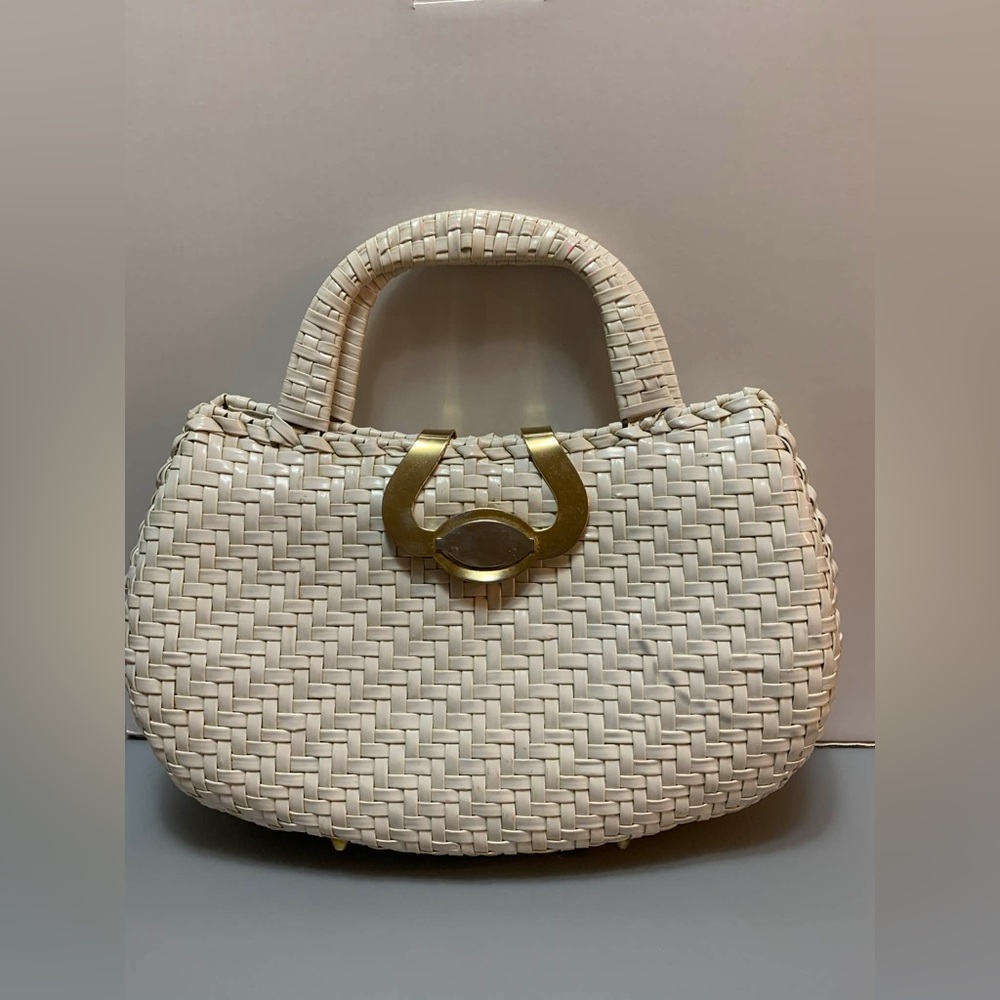 Vintage 1950s White and Gold Wicker Handbag - Picture 9 of 15